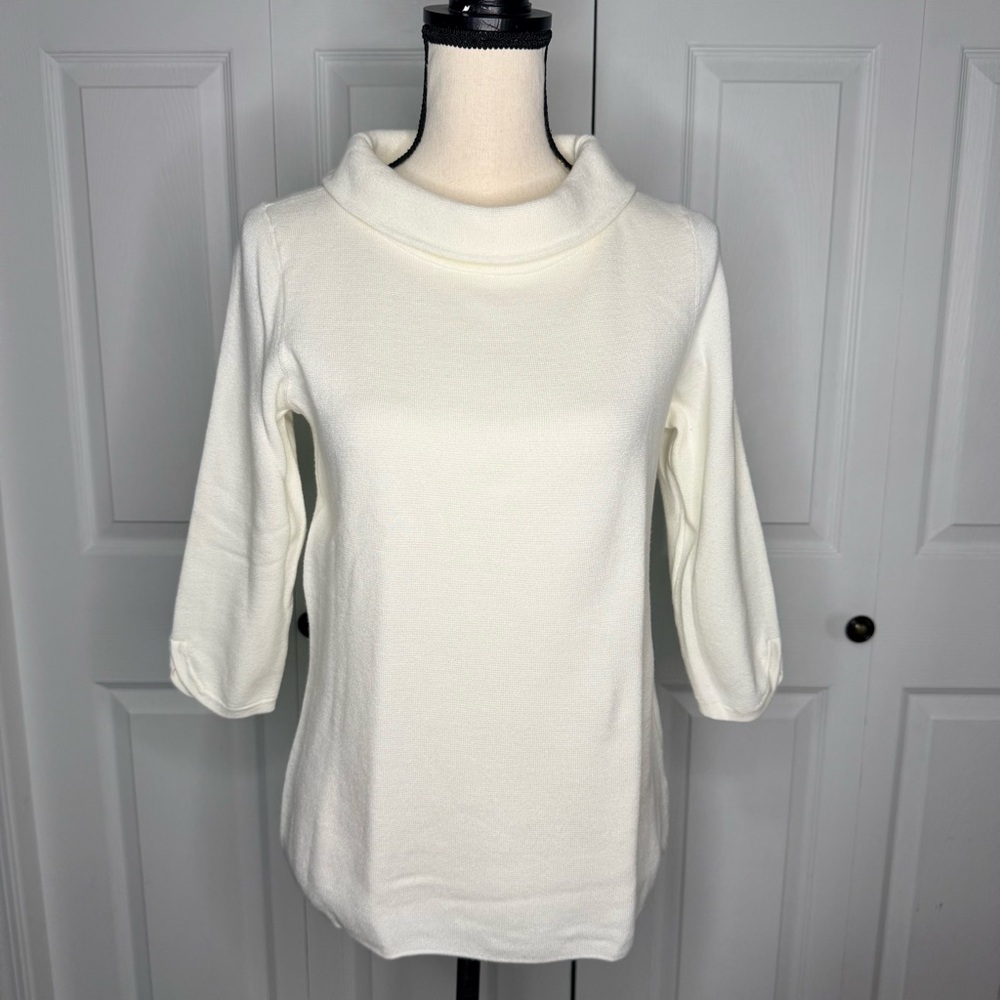 Talbots Women's Medium Petite Ivory Cowl Neck 3/4 Sleeve Soft Knit Sweater